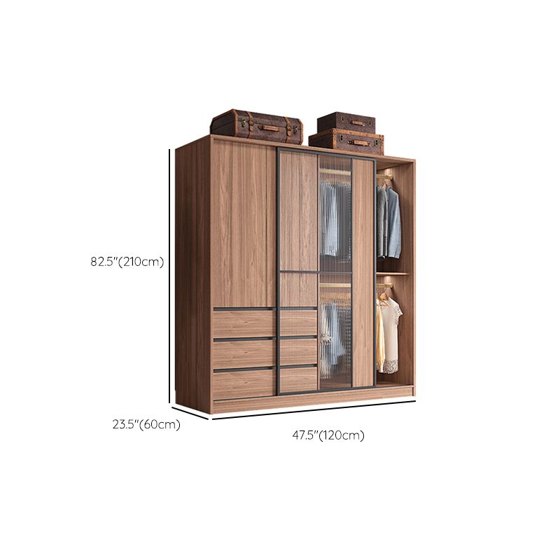 Brown Wardrobe Armoire with Garment Rod Wooden Wardrobe Cabinet