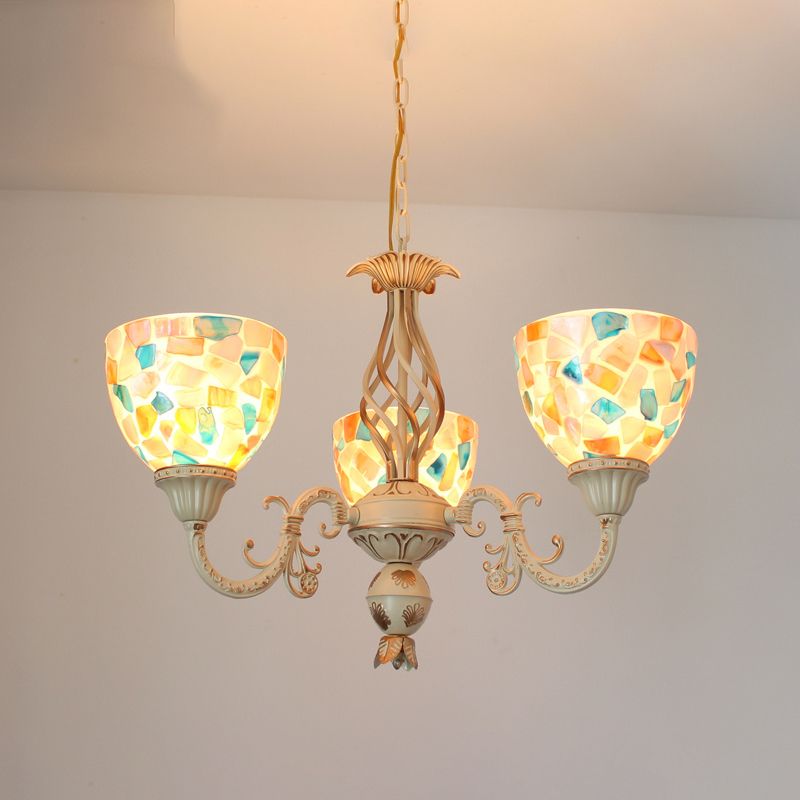 3/5 Lights Ceiling Chandelier Tiffany Mosaic Shell Suspension Pendant in White for Bedroom, Up/Down