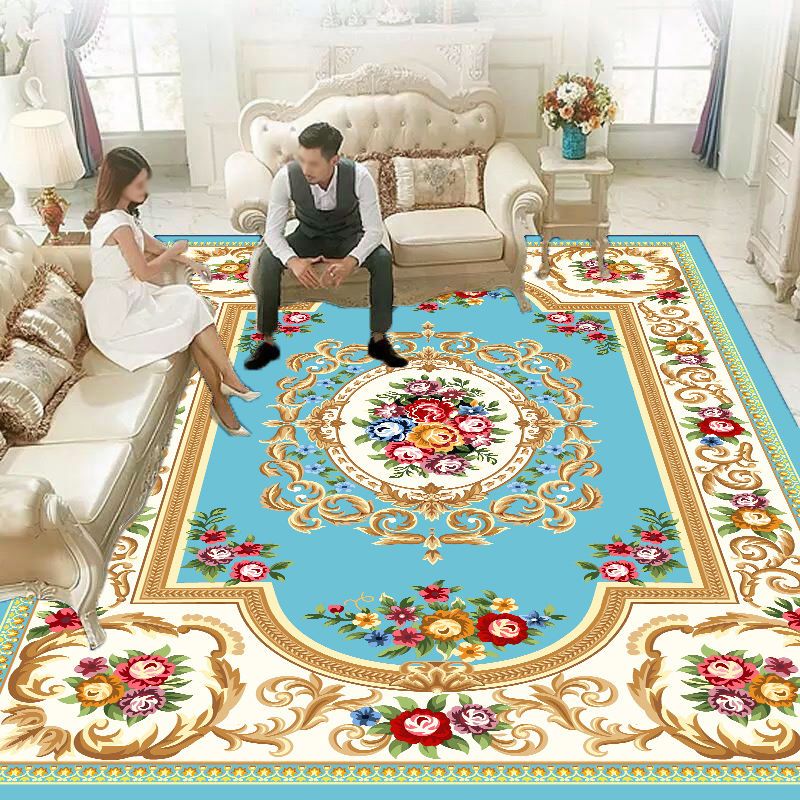 Vintage Washable Rug Classic Floral Design Rug Polyester Anti-Slip Carpet for Home Decor