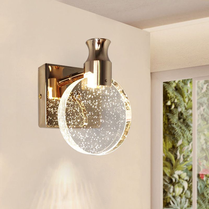 1 Light Round Vanity Wall Lights Modern Style Crystal Vanity Wall Sconce