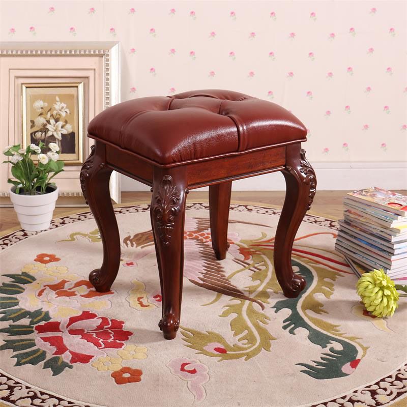 Mid-Century Modern Ottoman Faux Leather Upholstered Tufted Rectangle Ottoman