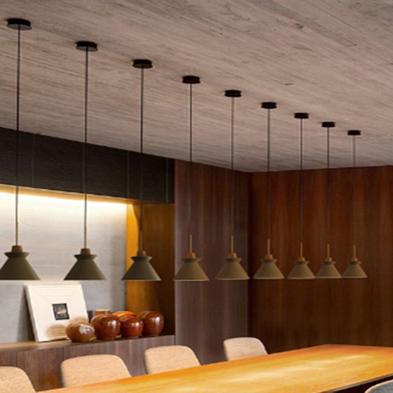 1 hoofd eetkamer hangende licht minimalistische houten hanger met conische cement schaduw