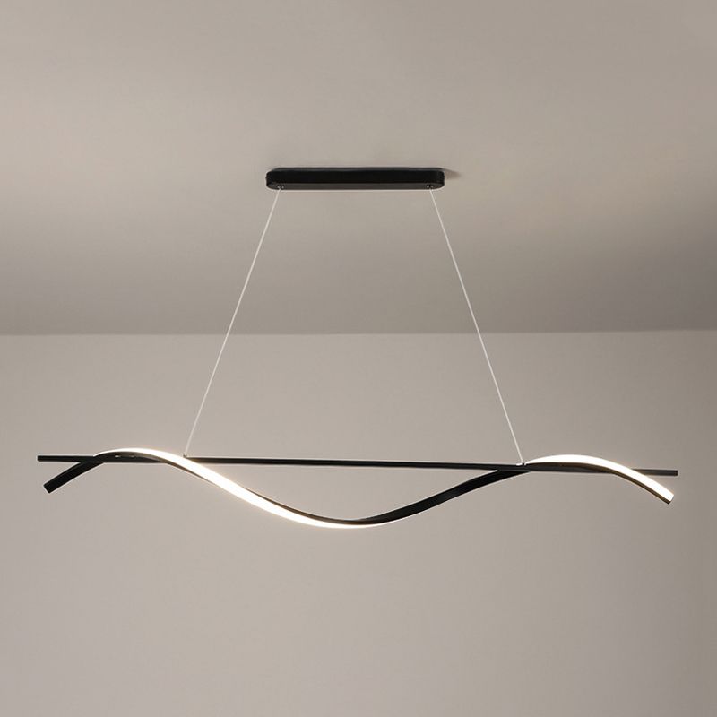 Metal Linear Pendant Light Kit Modern 1 Light Island Lights in Black