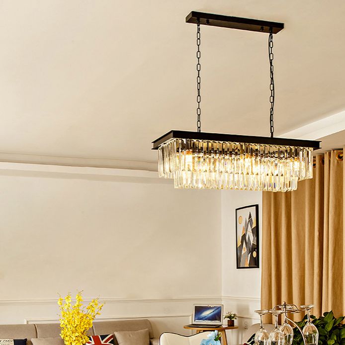 Rectángulo Crystal Island Pense lineal Luces de araña de la isla de la sala de estar moderna