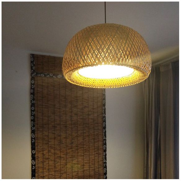 Handgewebte hängende leichte Landschaft Rattan 7 "/7,5" W 1 Glühbirne Beige Anhängerlampe mit Kuppelschatten für Esszimmer