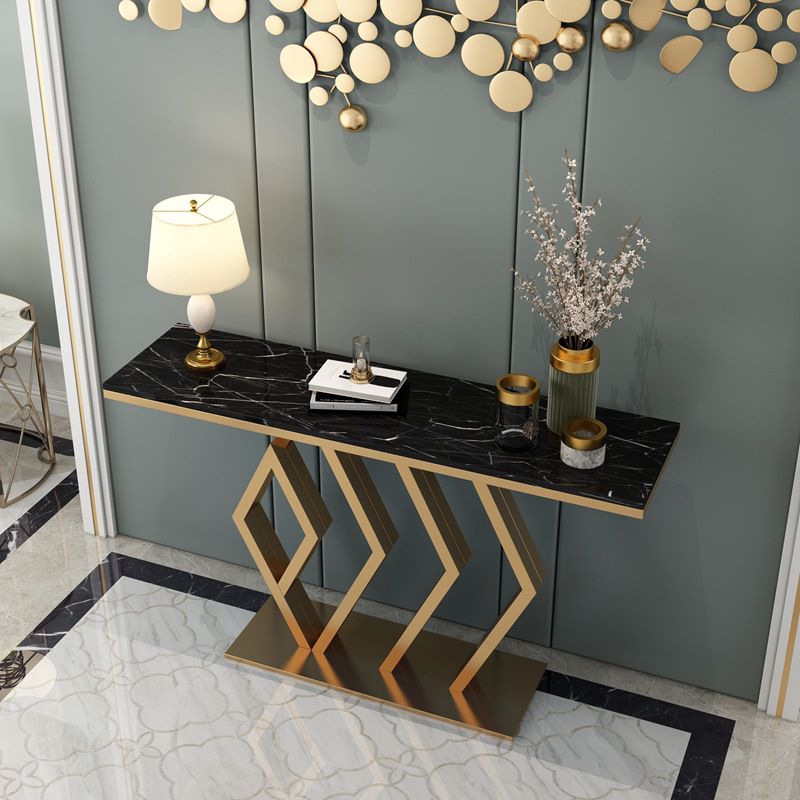 Glam Rectangle Console Table with Pedestal Base and Marble Top