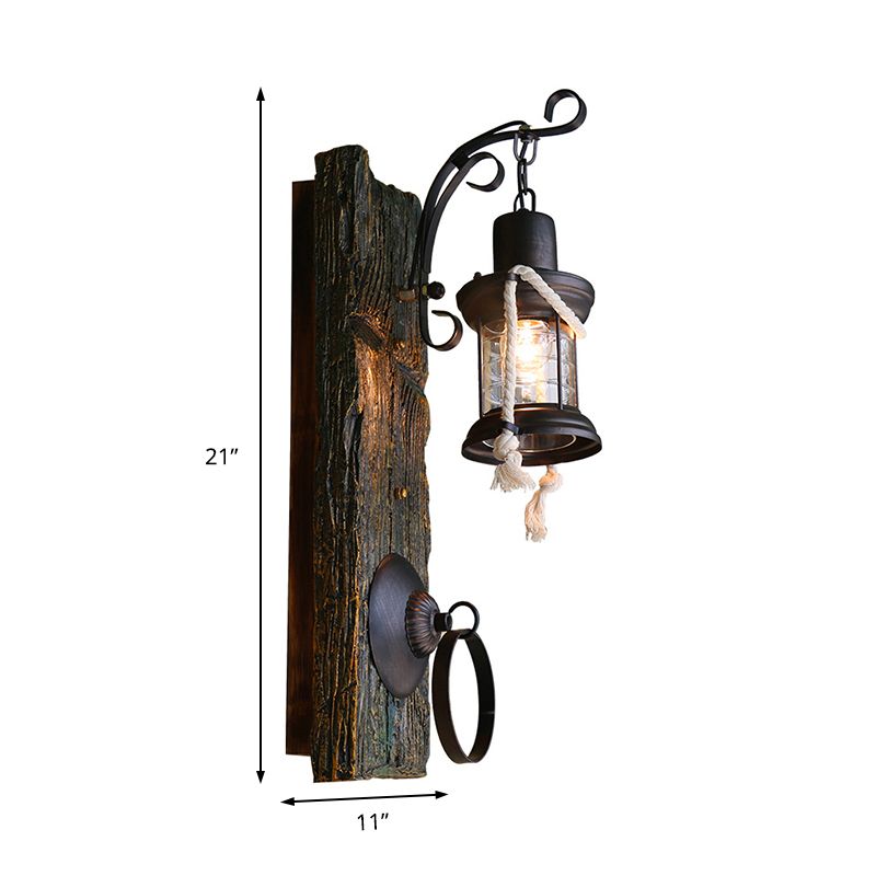 Une ampoule en verre transparent luminaire d'éclairage de kérosène noir côtier lampe murale extérieure avec plaque arrière en bois