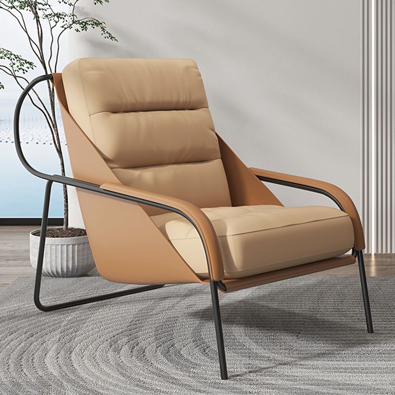 Mid-century Pu Leather Lounge Chair Solid Color Sewn Pillow Back Chair