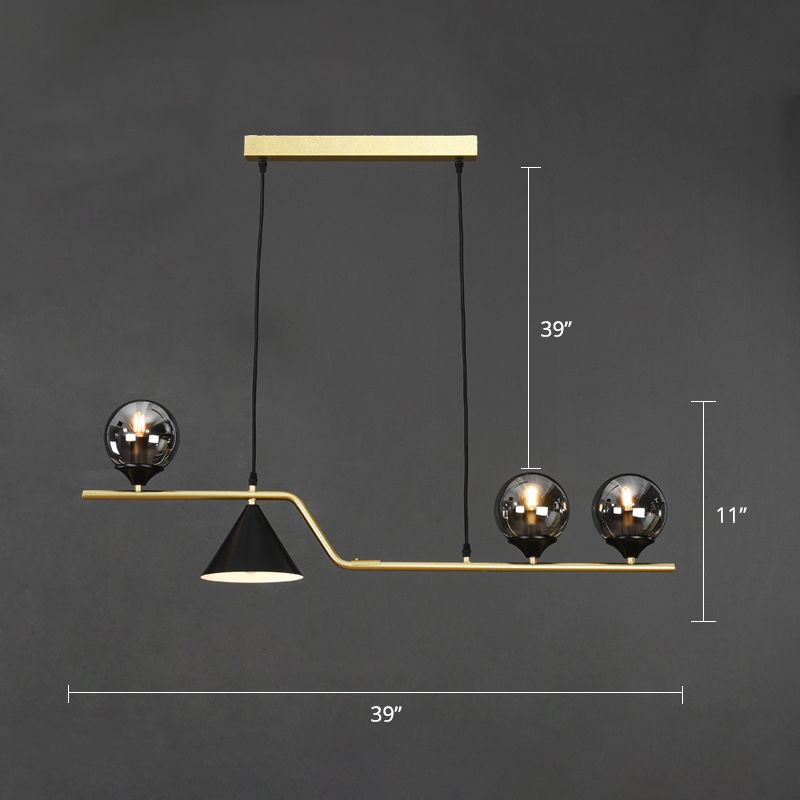 Cone and Ball Hanging Island Light Minimalist Metal Dining Room Pendant Lamp in Gold