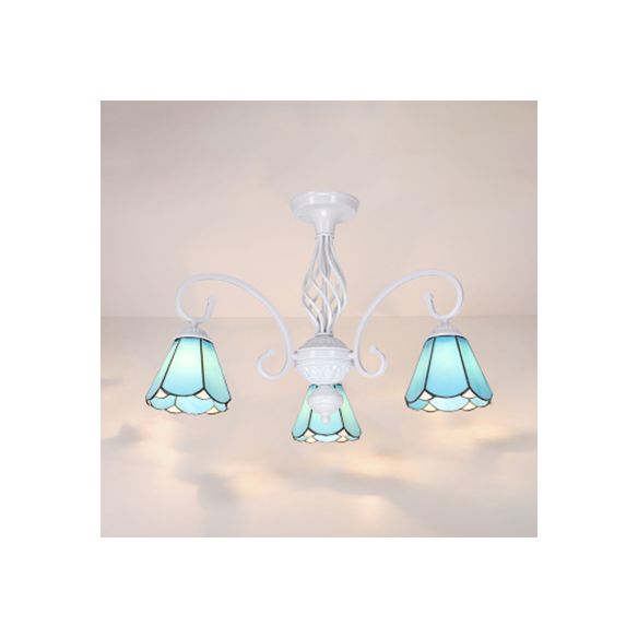 Lámpara semi empotrada para sala de estar con pantalla estilo Tiffany, lámpara semi empotrada de 3/5 luces en blanco/azul/azul cielo