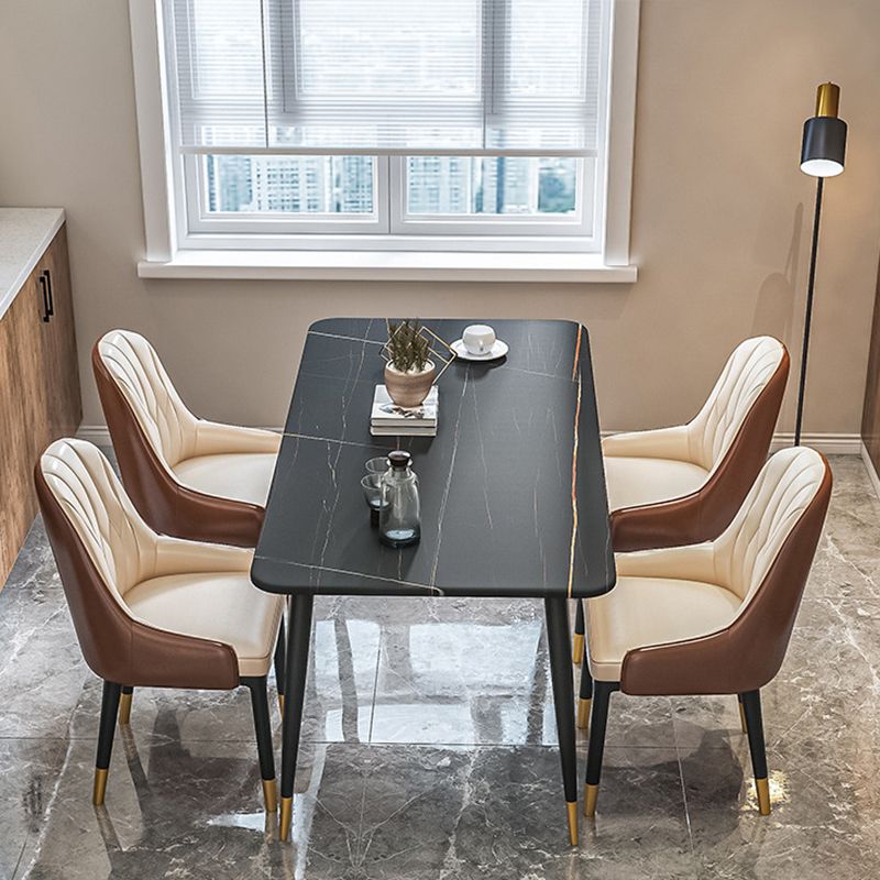 Juego de comedor de forma rectángulo de piedra sinterizada moderna Juego de comedor estándar blanco y negro para cocina