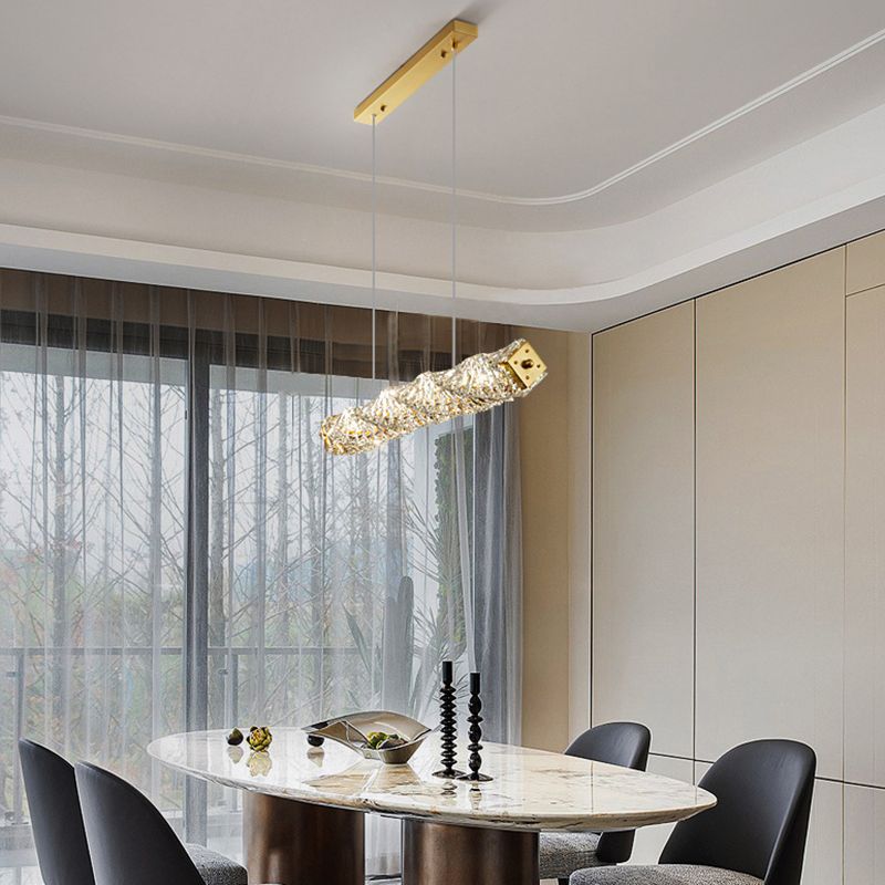 Crystal LED Pendant Ceiling Cylinder Kitchen Island Fixture in Gold Finish