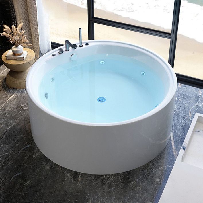 Acrylic Round Bath Tub Whirlpool Freestanding Bathtub with Tub Filler and Trim Kit