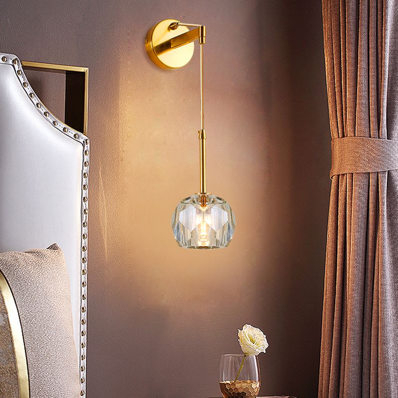 Modern Metal Wall Light Globe Gold Wall Sconce with Crystal for Living Room