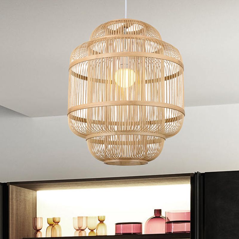 Wood orb Chandelier Dining Room Hanging Lamp Simple Style Hanging Lighting in Beige