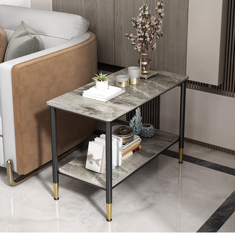 Rectangular Stone 4 Legs Side Table 21.65 Inch Tall One-Shelf End Table