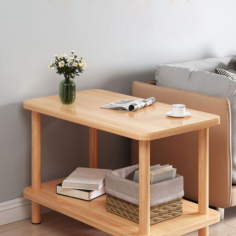 Modern Rectangular Corner Table Double Tier Wood Side End Table