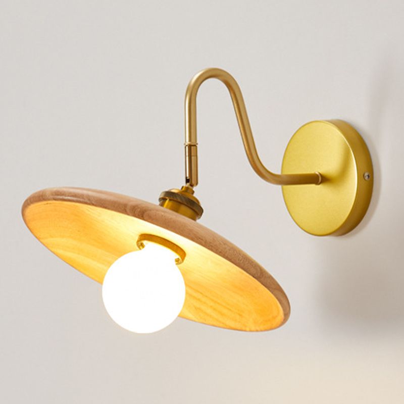 Modernism Single Golden Bathroom Vanity Light Shaded Bath Bar with Wood