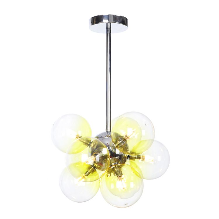Lámpara de techo para sala de estar con 9 luces de vidrio gris/blanco/rojo iluminación semi empotrada de globo minimalista en negro/latón/cromo