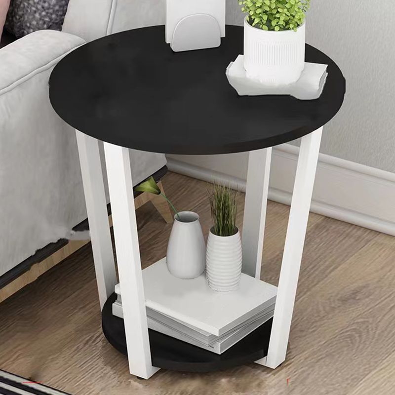 22.4" Tall Steel 4 Legs End Table Round Wood Side End Table with Shelf