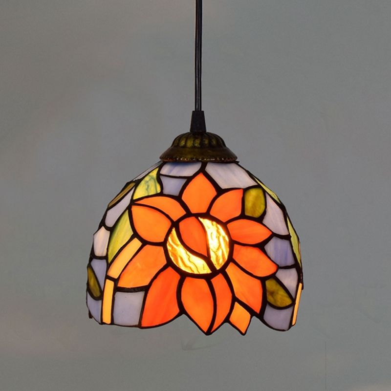 Shaded Hanging Pendant Light Stained Art Glass Tiffany-Style Suspension Pendant Light