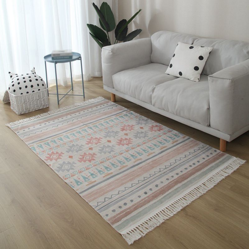 Eclectic Southwestern Print Rug White Tone Cotton Carpet Stain Resistant Indoor Rug for Living Room