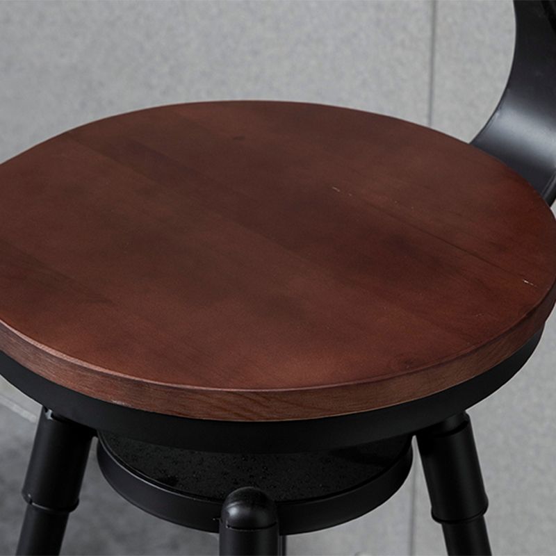 Industrial Iron Adjustable Swivel Barstool Indoor Tall Stool with Round Pine Seat