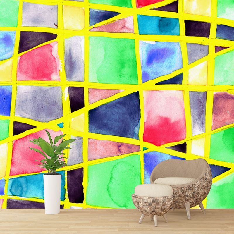 Decorazione murale artistica geometrica ad acquerello verde resistente all'umidità per camera da letto