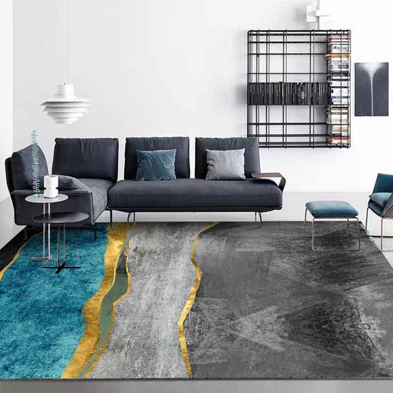 Grey Modern Rug Tie-Dye Pattern Polyester Area Carpet Stain Resistant Rug for Home Decor