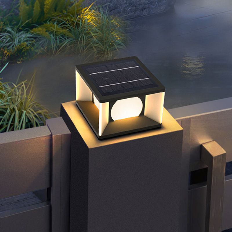 Modern Stainless Steel Solar Energy Pillar Lamp Square Shape for Outdoor