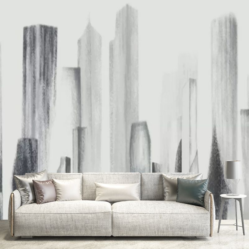 Metropolitan Skyscrapers Wall Mural Decal for Meeting Room, Soft Grey, Custom-Made