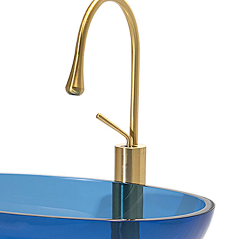 Modern Vessel Sink Oval Glass with Pop-Up Drain and Faucet Vessel Bathroom Sink