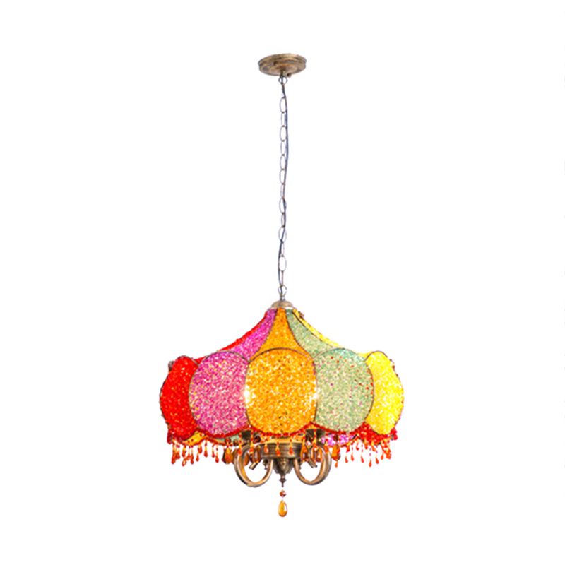 Geschulpte restaurant Kroonluchter verlichting Boheems metaal 4 lampen roze/gele hanglampje