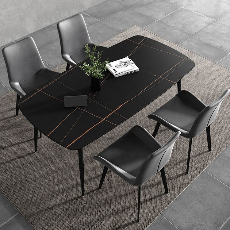 Rectangle Industrial Dining Room Table Sintered Stone Table with 4 Black Metal Legs