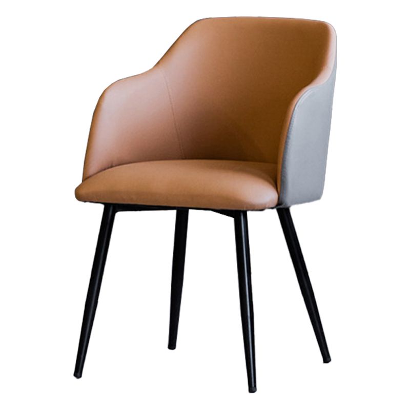 Sillón escandinavo para el hogar, silla de comedor tapizada con respaldo Parsons de metal