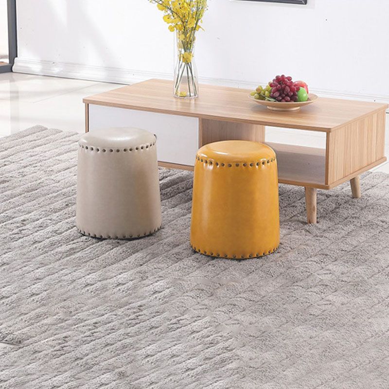 Leather Yellow Pouf Modern Stain Resistant Round Indoor Pouf