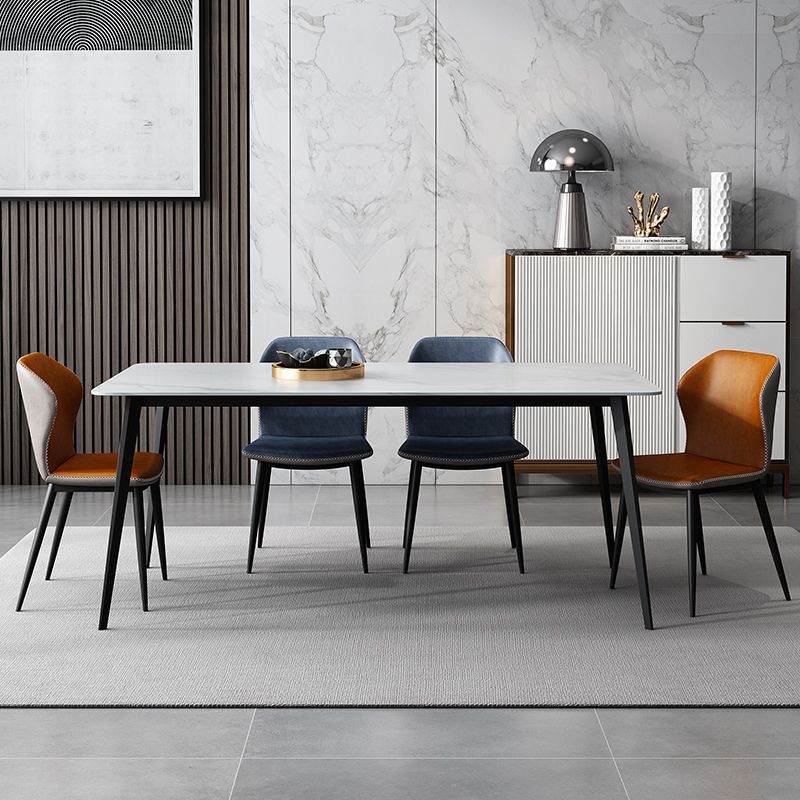 White Stone Dining Table Industrial Rectangle Dining Table for Dining Room