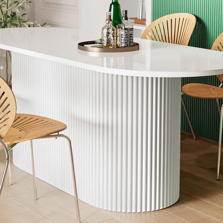 Contemporary Wood Standard Dining Table Oval Shape Kitchen Dining Table with Pedestal Base