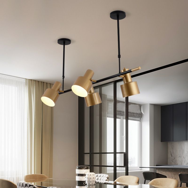 Drum Metal Hanging Pendant Light Traditional 4/5 Lights Dining Room Island Lighting Fixture in Gold