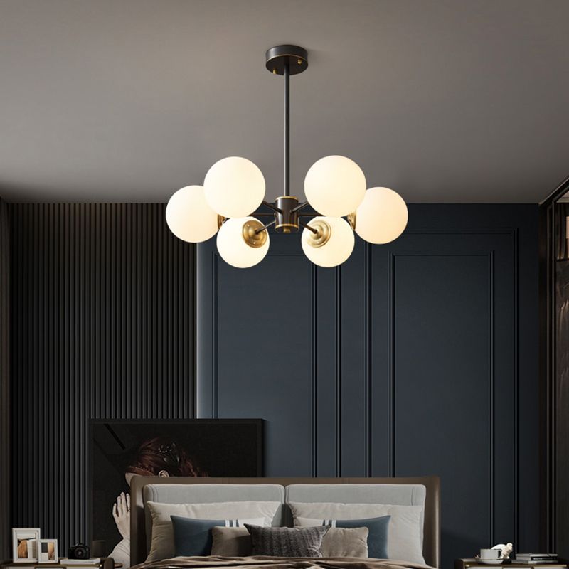 Copper Chandelier Lighting Multi-Head Hanging Light Fixtures with White Glass Shade