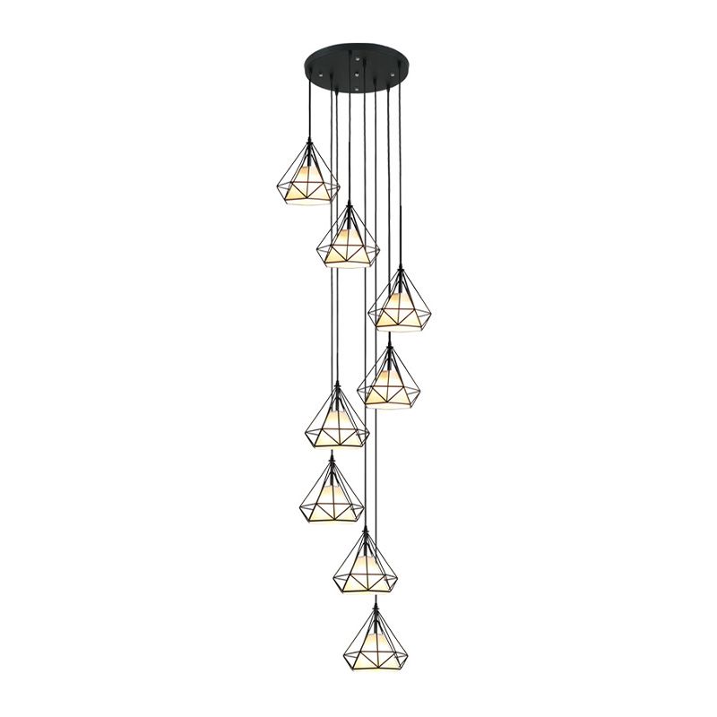 Black Diamond Cage Ceiling Light Modern Iron 8-Bulb Living Room Multi Pendant Chandelier