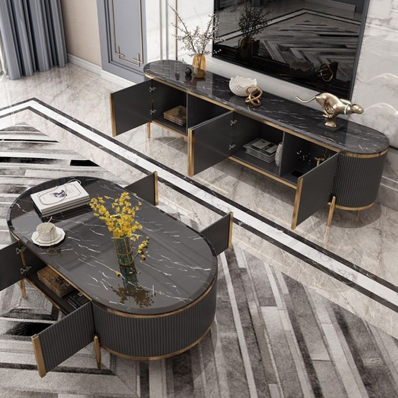 Glam Marble TV Stand Console Enclosed Storage TV Media Stand for Living Room