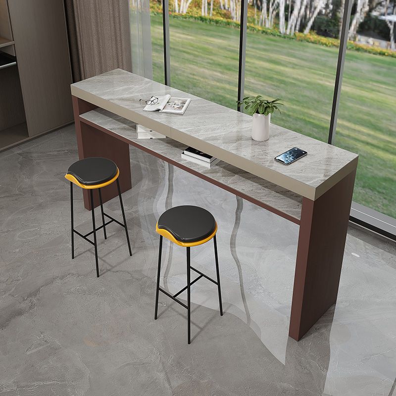 Industrial Rectangle Counter Height Table Stone Top Bar Table with Double Pedestal