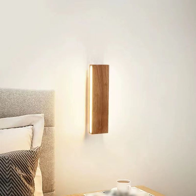Rectangle Shape Wall Lighting Modern Style Wood 1 Light Sconce Lamp for Living Room