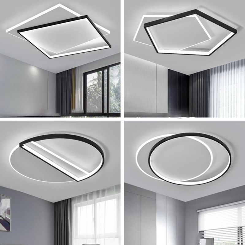 Plafonnier géométrique en métal, style simple, LED noir, éclairage proche du plafond