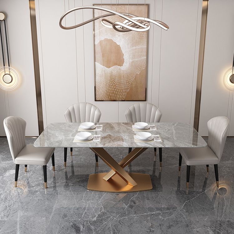 Traditional Luxury Pedestal Table Stainless Steel Base Rectangle Dinner Table for Home
