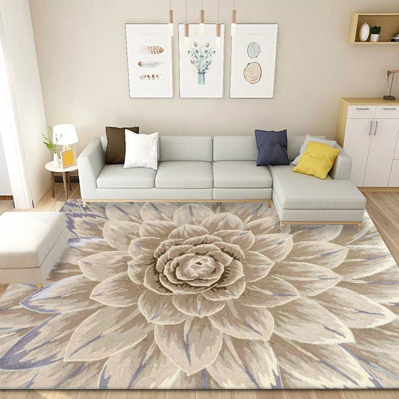 Grey Tone Home Decoration Carpet Bionic Plant Printed Area Rug Polyester with Non-Slip Backing Rug