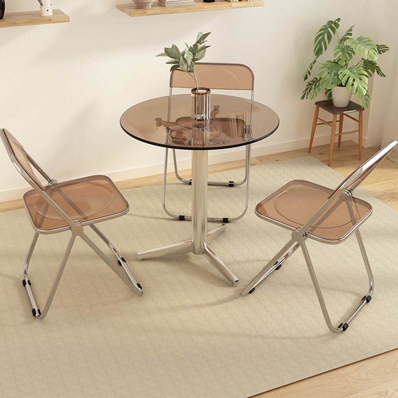 Modern Glass Desktop Geometric Dining Table Metal Base for Dining Room