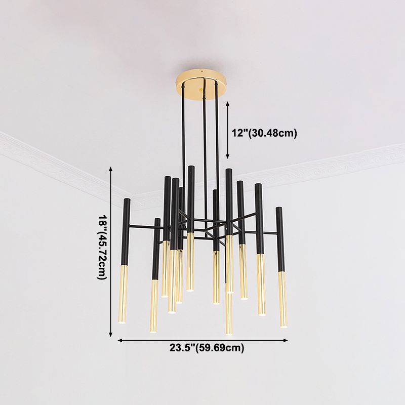 Postmodern Cylindrical Chandelier Metal Villa Lobby Hanging Light