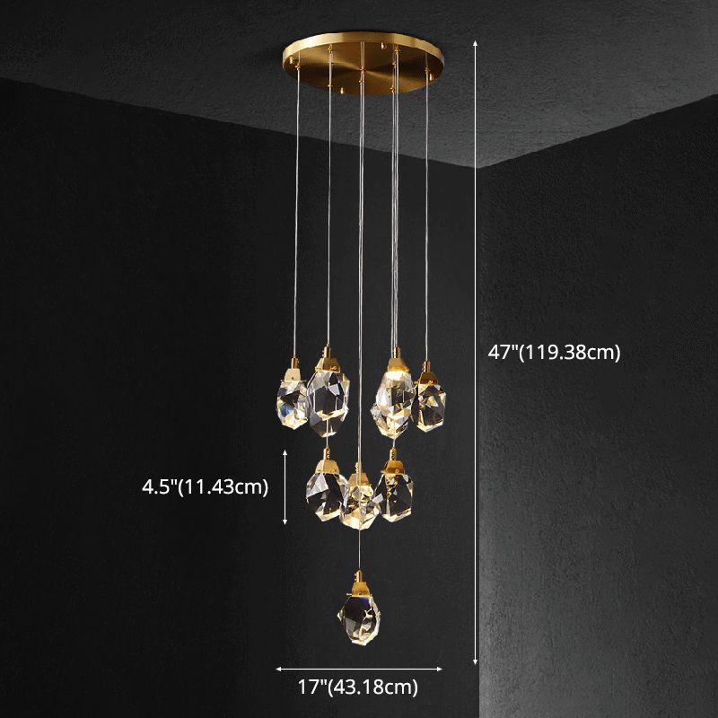 Crystal Gold LED Pendant Light in Modern Style Copper Geometric Hanging Lamp for Commercial Place